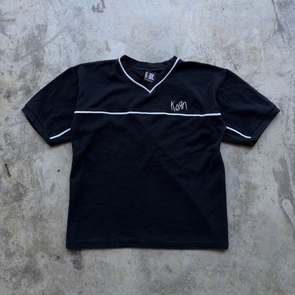 Vintage 90s Korn Giant Tag V Neck Soccer Jersey Tee Large